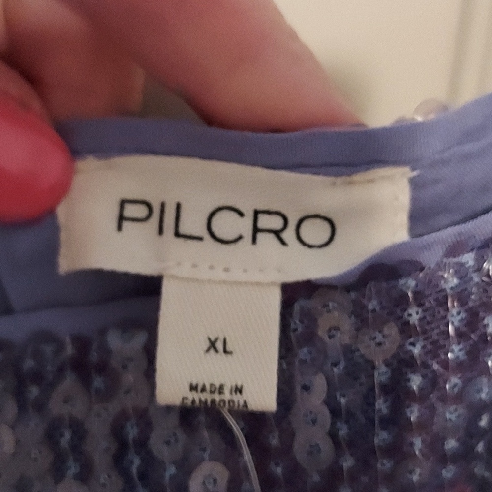 Pilcro Sequin Slim Midi Dress in Blue/Silver - Picture 9 of 16